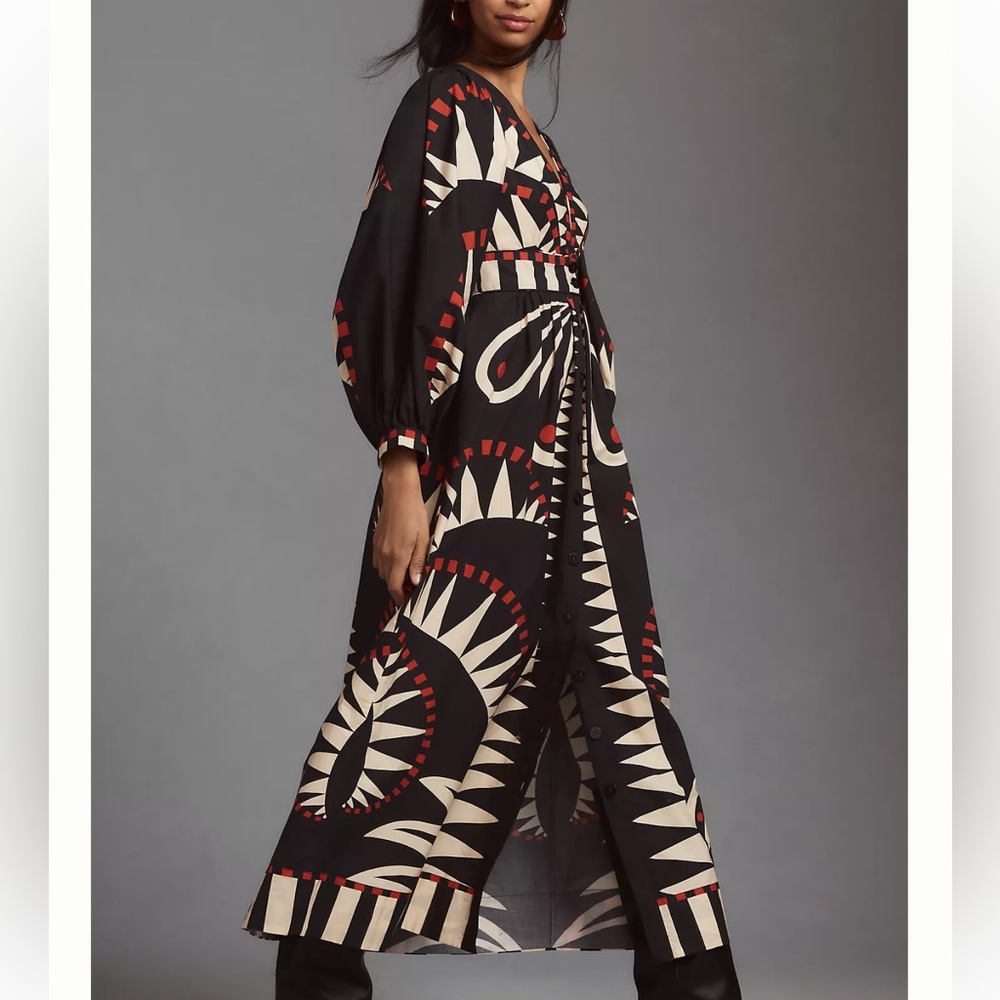 Farm Rio Coconut Grove Puff-Sleeve V- Neck Maxi Dress - Picture 3 of 6